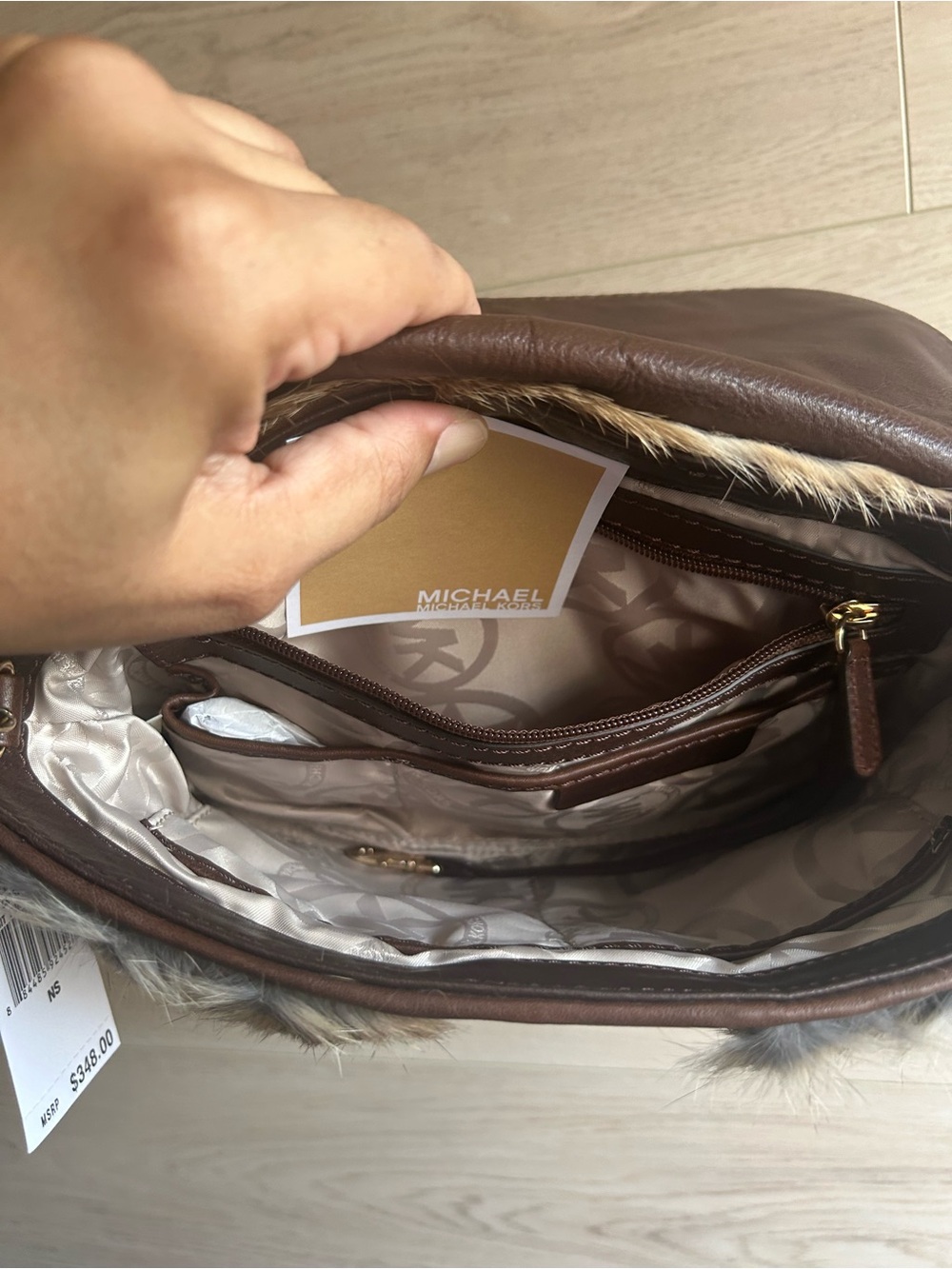 Michael Kors Sloan Rabbit Fur and Leather Shoulder Crossbody Bag NWT - Picture 12 of 14